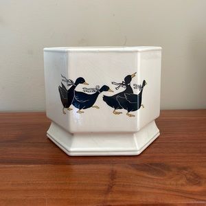 Vintage black geese ceramic planter vase utensil holder
